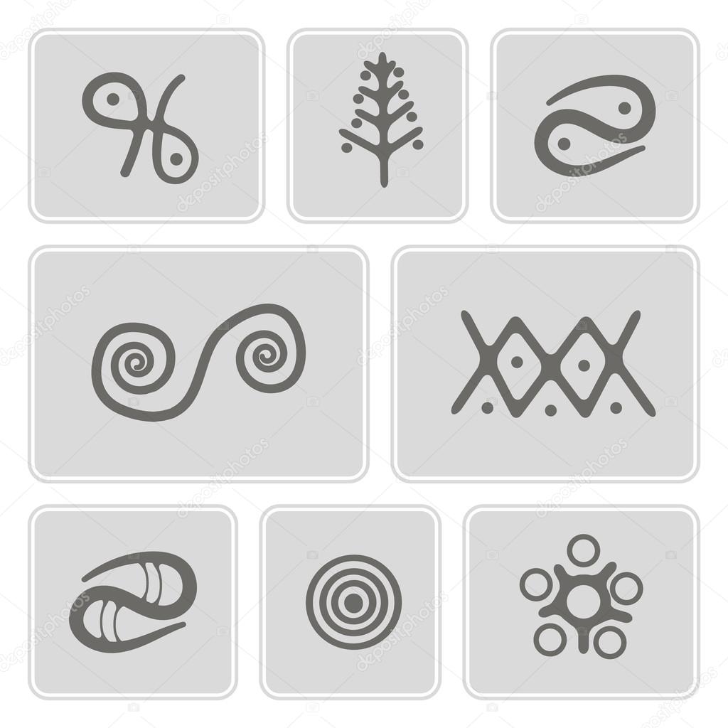 Set of monochrome icons with Trypillian culture ornaments for your design