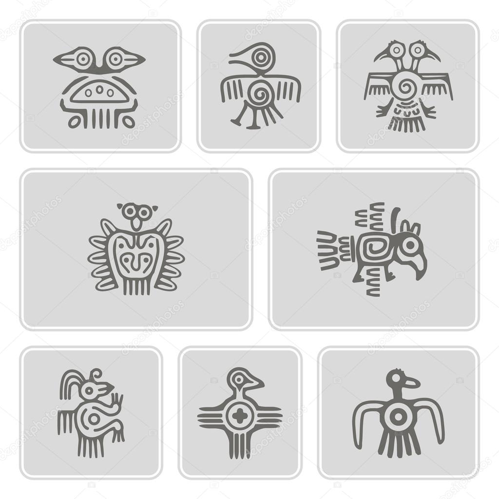 Set of monochrome icons with American Indians relics dingbats characters (part 2)
