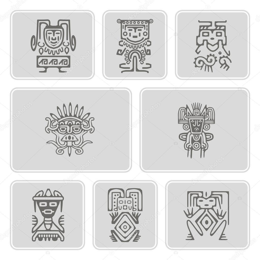 Set of monochrome icons with American Indians relics dingbats characters (part 3)