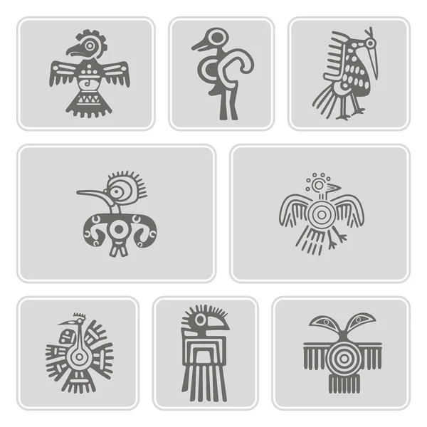 아메리칸 인디언 유물 장식 활자 문자 (제 4 부와 흑백 아이콘 세트) — 스톡 벡터
