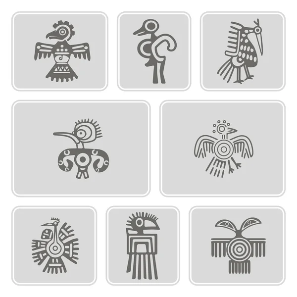 Set of monochrome icons with American Indians relics dingbats characters  (part 4) — Stock Vector