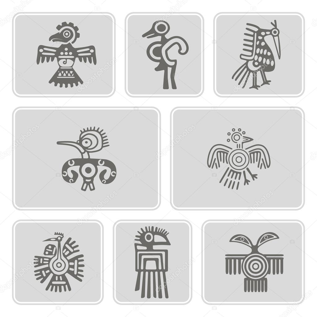 Set of monochrome icons with American Indians relics dingbats characters  (part 4)