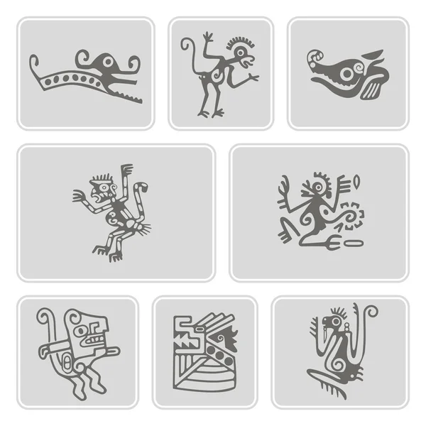 Conjunto de iconos monocromáticos con personajes de dingbats de reliquias de indios americanos (parte 5 ) — Vector de stock