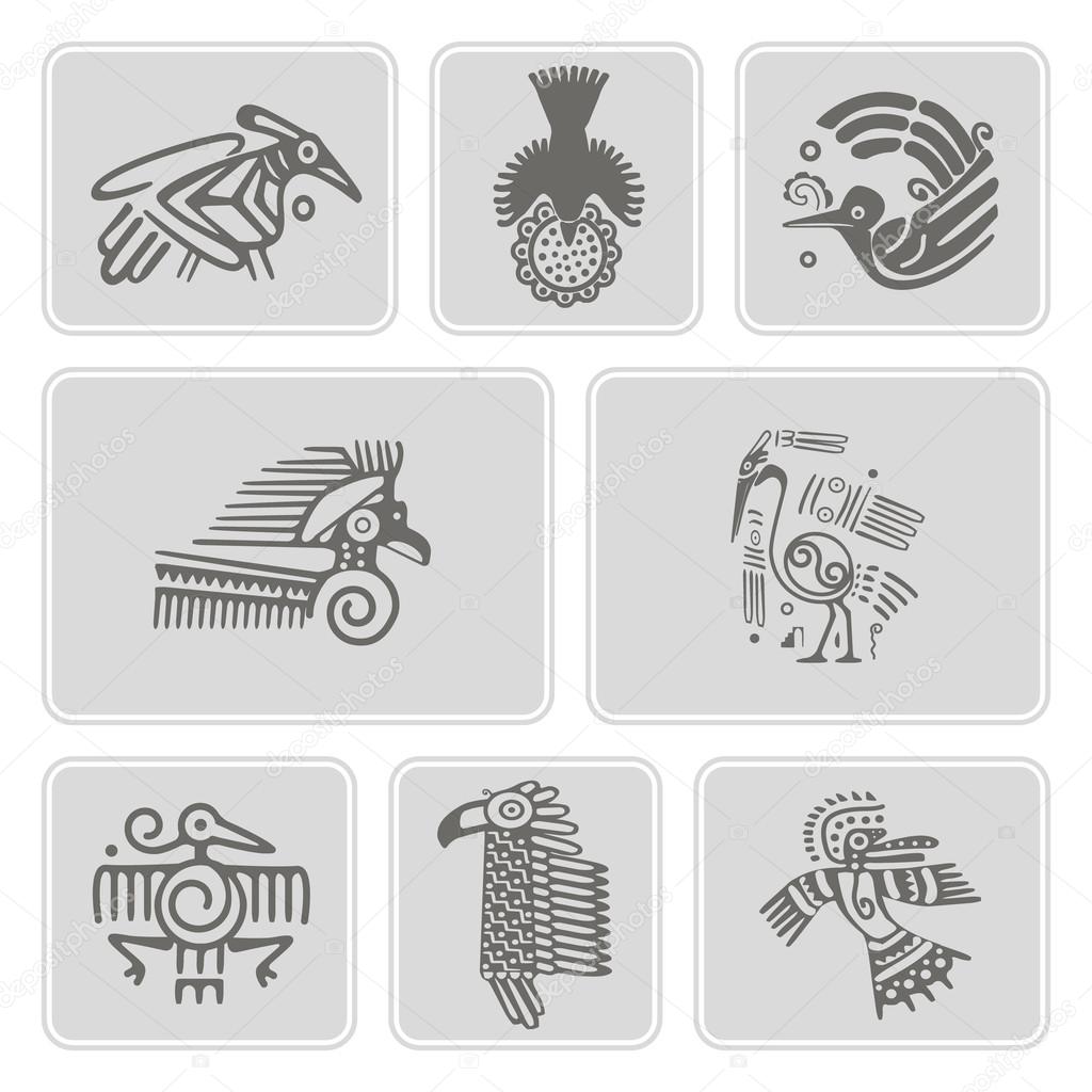 Set of monochrome icons with American Indians relics dingbats characters(part 6)