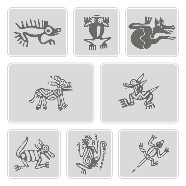 Set of monochrome icons with American Indians relics dingbats characters (part 7) — Stock Vector