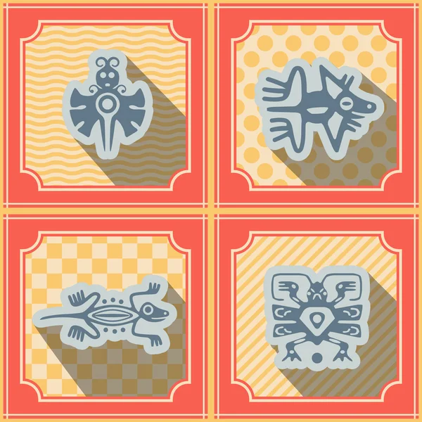 无缝背景与美洲印第安人文物装饰符号字符 — 图库矢量图片