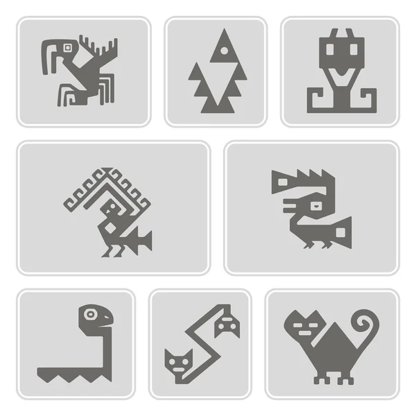 Conjunto de iconos monocromáticos con personajes indios americanos reliquias dingbats (parte 9 ) — Vector de stock