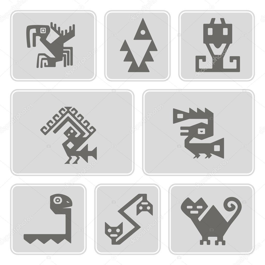 set of monochrome icons with American Indians relics dingbats characters (part 9)
