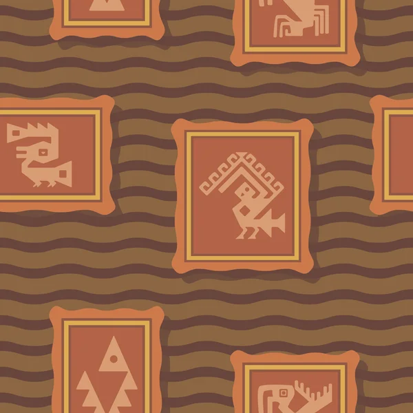 无缝背景与美洲印第安人文物装饰符号字符 — 图库矢量图片