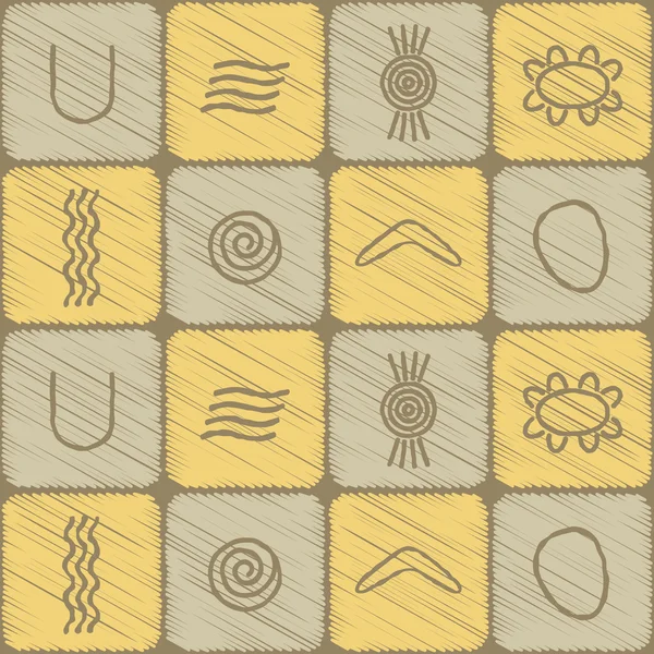 Бесшовный фон с символами австралийского аборигенного искусства — стоковый вектор