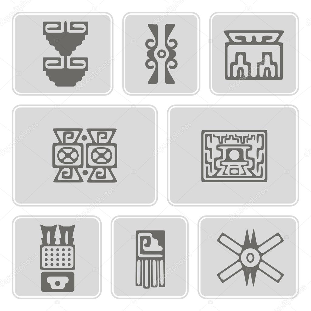 set of monochrome icons with American Indians relics dingbats characters (part 10)