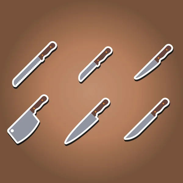 Conjunto de iconos de color con cuchillos de cocina — Vector de stock