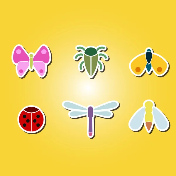 Набор цветных иконок с различными насекомыми — стоковый вектор