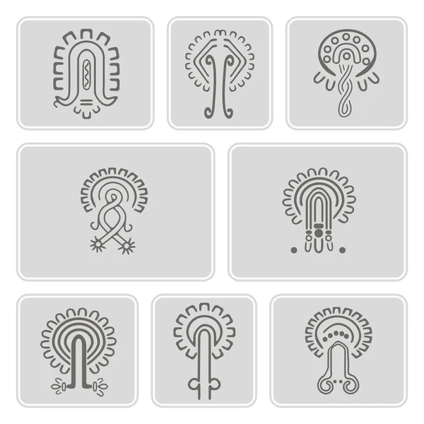 Set of monochrome icons with American Indians relics dingbats characters  (part 11) — Stock Vector