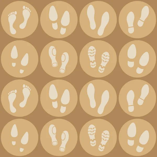 Fondo sin costuras con huellas e iconos de huellas de zapatos — Vector de stock