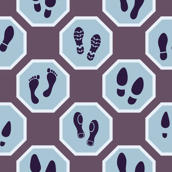 Fondo sin costuras con huellas e iconos de huellas de zapatos — Vector de stock