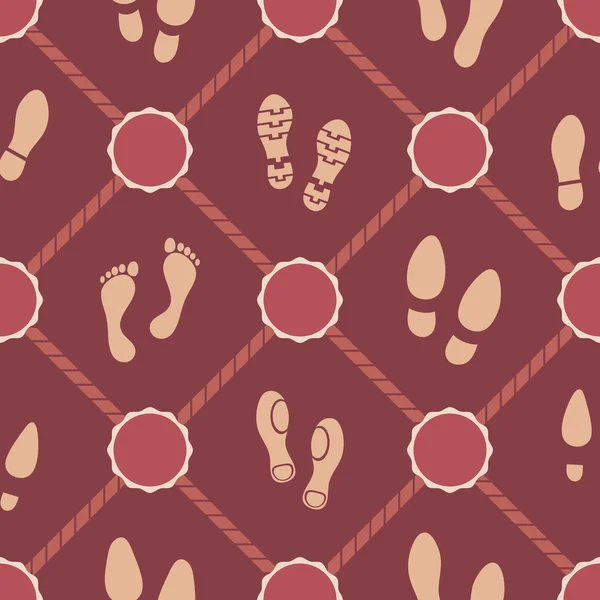 Fondo sin costuras con huellas e iconos de huellas de zapatos — Vector de stock