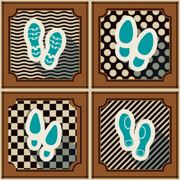 Fond sans couture avec des empreintes et des icônes d'empreinte de chaussure — Image vectorielle