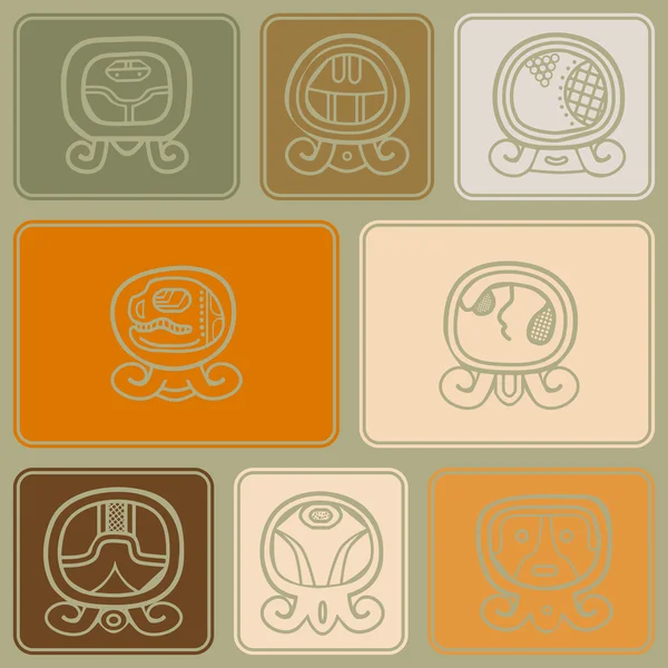 Nahtloser Hintergrund mit Maya-Kalender namens Tage und zugehörigen Glyphen — Stockvektor