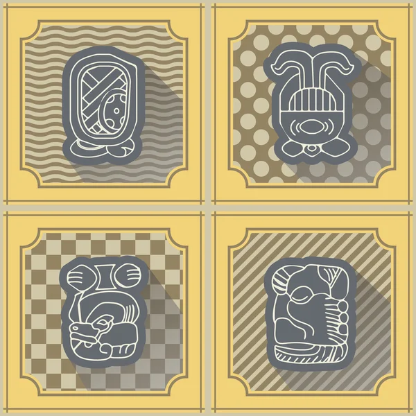 Fondo sin fisuras con calendario Maya nombrados meses y glifos asociados — Archivo Imágenes Vectoriales