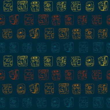 Seamless background with Maya head numerals glyphs clipart