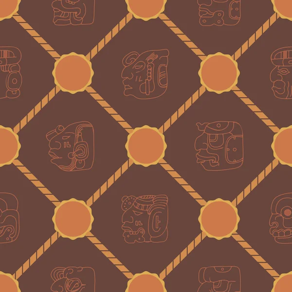 Fond sans couture avec tête Maya chiffres glyphes — Image vectorielle