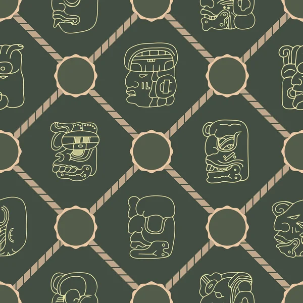 Fondo sin costuras con glifos de números de cabeza mayas — Archivo Imágenes Vectoriales