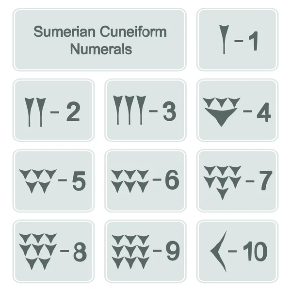Serie di icone monocromatiche con numeri cuneiformi sumeri — Vettoriale Stock