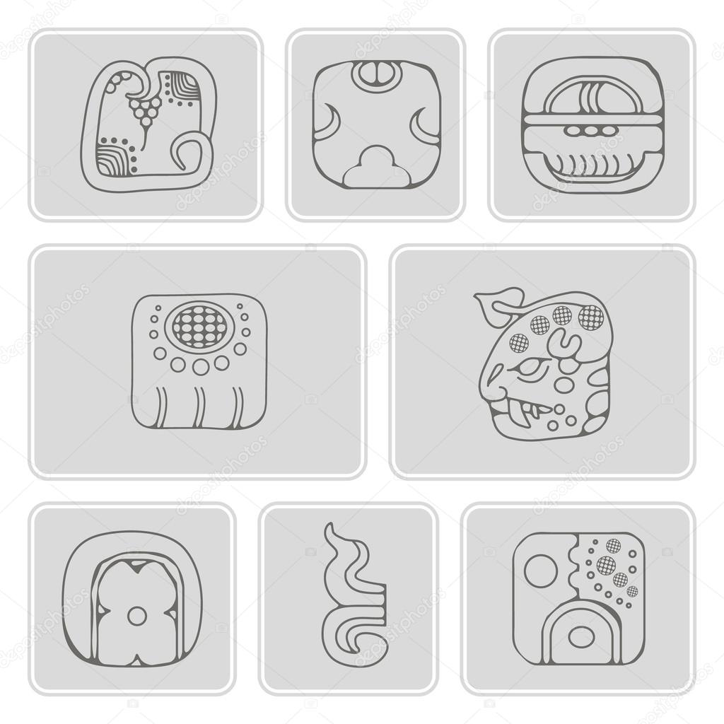 set of monochrome icons with American Indians relics dingbats characters  (part 12)