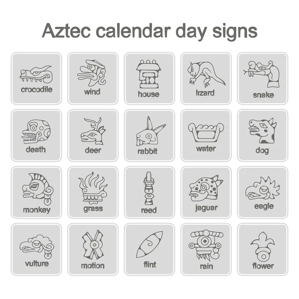 Conjunto de iconos monocromáticos con calendario azteca Signos de día — Vector de stock