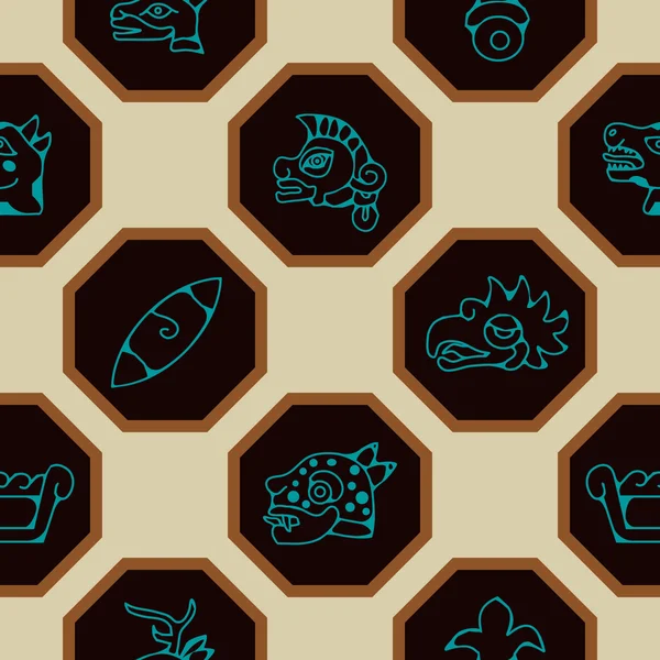 Seamless background with Aztec calendar Day glyphs — ストックベクタ