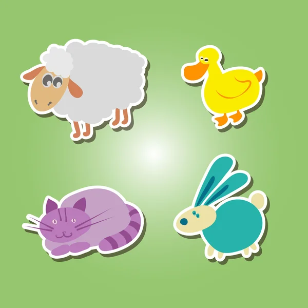 Conjunto de ícones de cor com desenho de crianças de animais domésticos —  Vetores de Stock