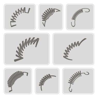 온천과 흑백 아이콘 세트