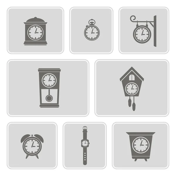 Set of monochrome icons with clock — Stock Vector