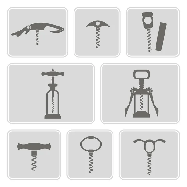 Set of monochrome icons with corkscrew — Stock Vector
