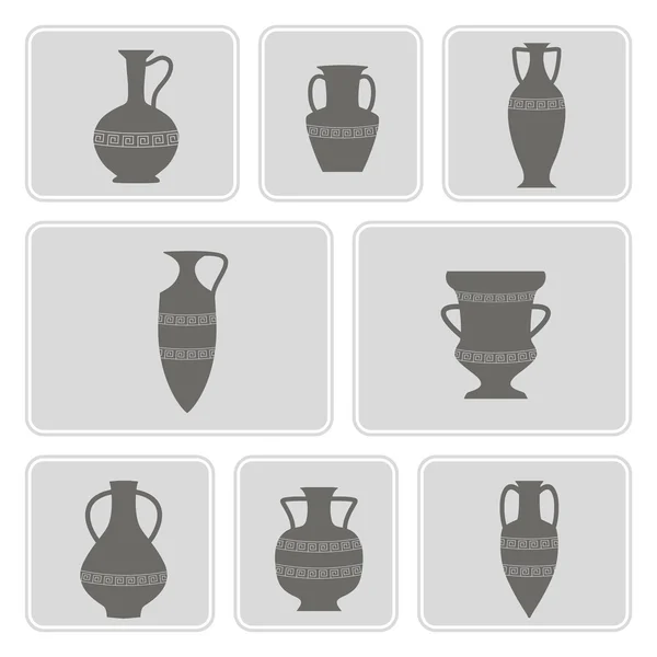 Set of monochrome icons with antique amphoras — Stock Vector