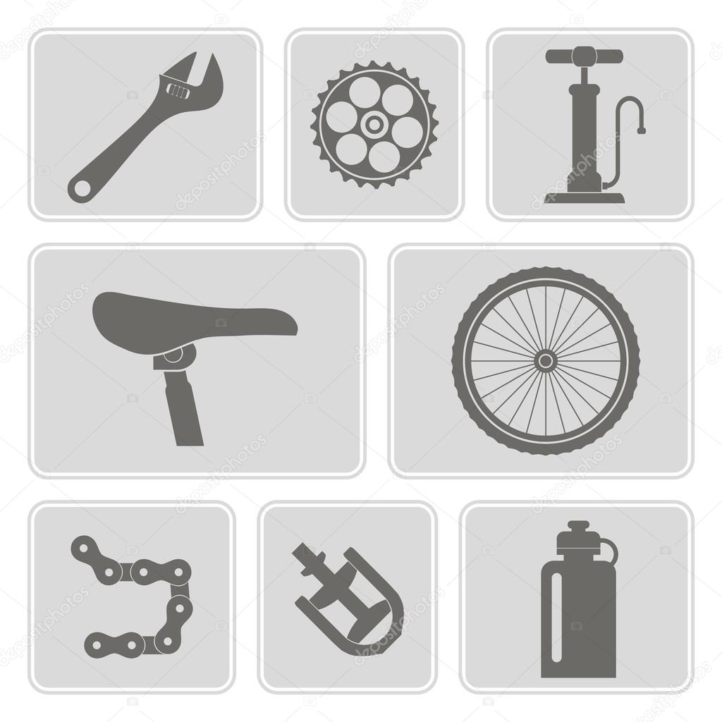 set of monochrome icons with bicycle