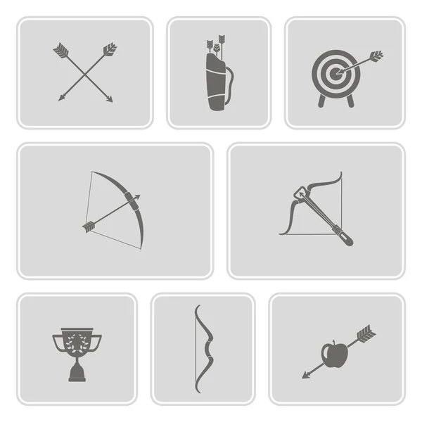 Set of monochrome icons with archery — Stock Vector