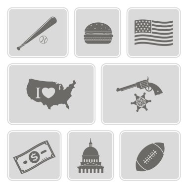tek renkli ile ABD Icons set