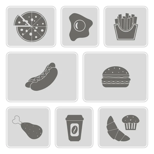 Conjunto de iconos monocromáticos con comida rápida — Vector de stock
