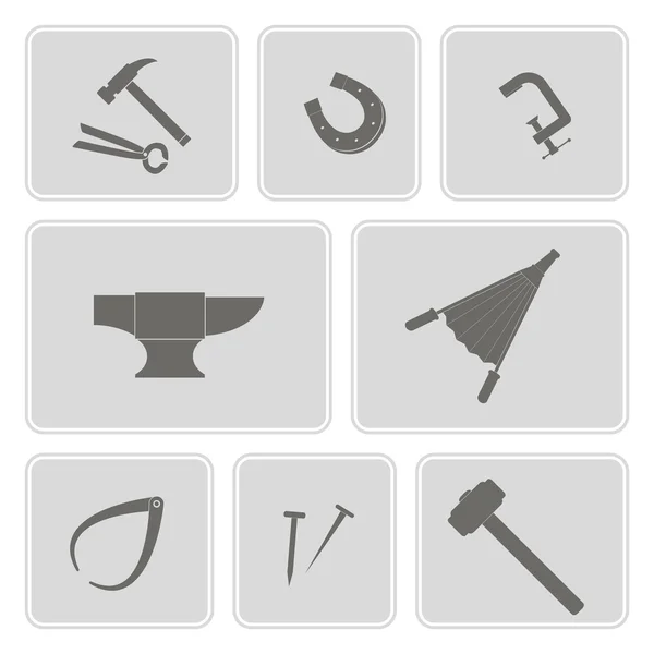 Color icon set with blacksmith tools — Stock Vector