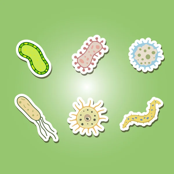 Icono de color conjunto con bacterias — Vector de stock