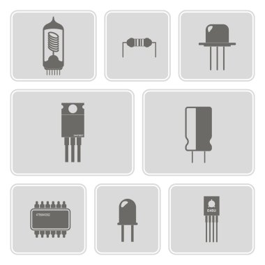 monochrome icon set with electronic components clipart