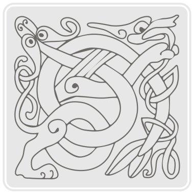 Kelt sanat ve etnik süs eşyaları ile tek renkli simgeler kümesi