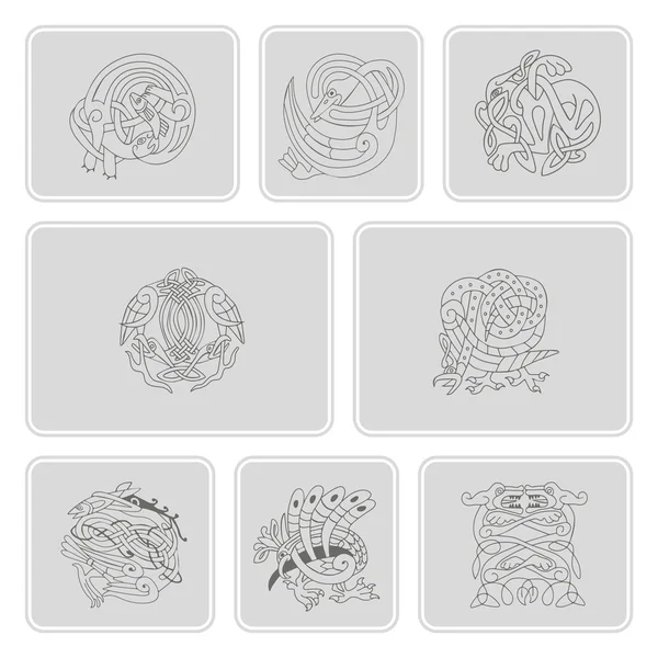 Set of monochrome icons with celtic art and ethnic ornaments — Stock Vector
