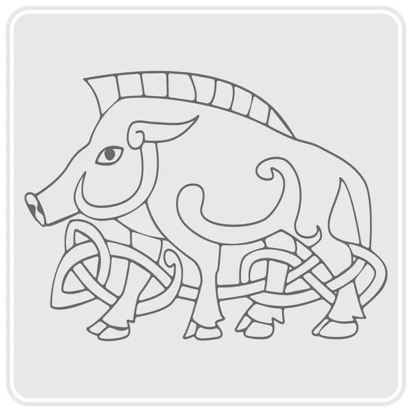 Icona monocromatica con arte celtica e ornamenti etnici — Vettoriale Stock