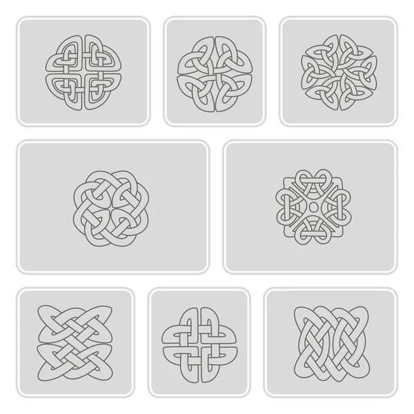 Conjunto de iconos monocromáticos con arte celta y ornamentos étnicos — Vector de stock