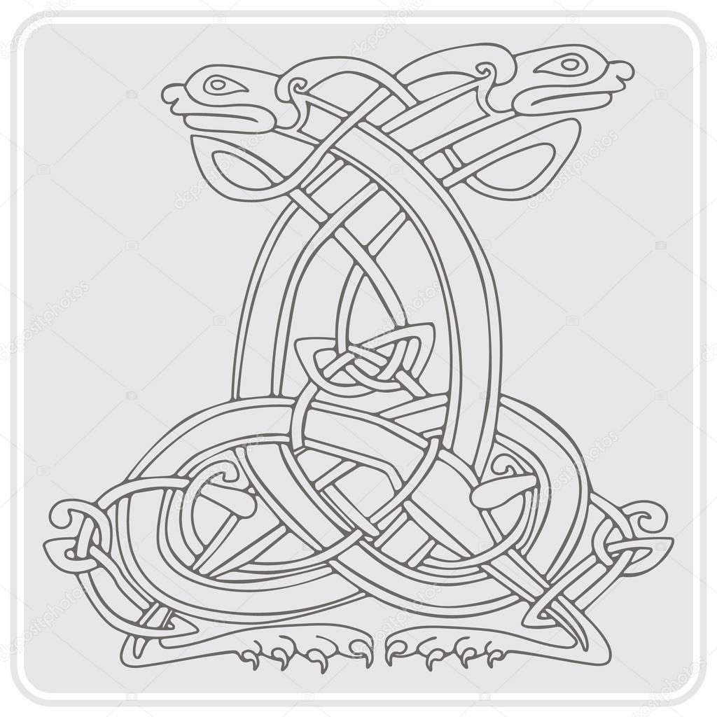 monochrome icon with Celtic art and ethnic ornaments
