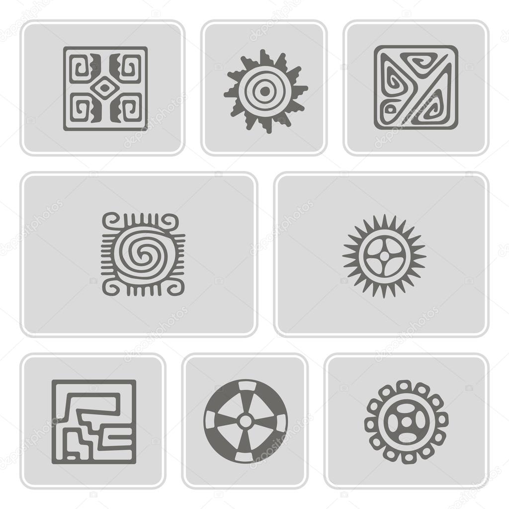 set of monochrome icons with American Indians  art and ethnic ornaments