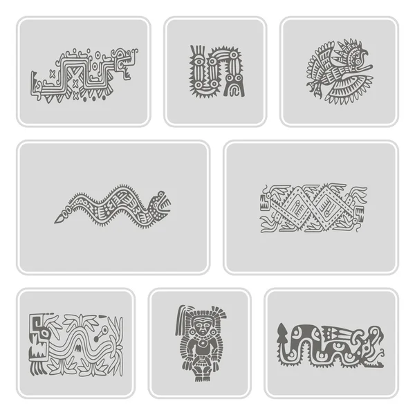アメリカン インディアン遺物飾り文字のモノクロ アイコン セット — ストックベクタ